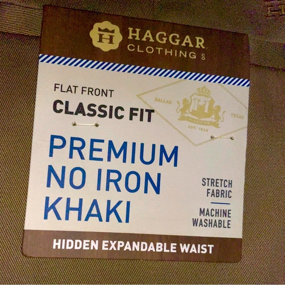Haggar Men 36 x 32 Premium No Iron Flat Front Classic Fit Khaki Stretch Pant NEW - Picture 5 of 8